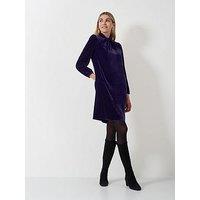 Crew Clothing Georgia Twist Front Velvet Shift Dress - Blue