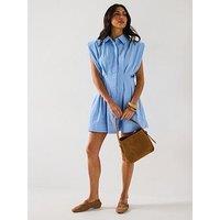V By Very Shoulder Pad Mini Dress - Blue