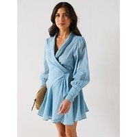 V By Very Wrap Mini Dress - Blue