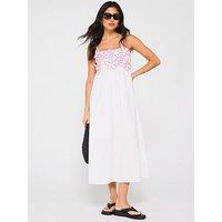 V By Very Floral Applique Strappy Midi Beach Dress - White