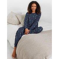 M&Co Soft Touch Long Sleeve Heartflake Pj Set - Blue