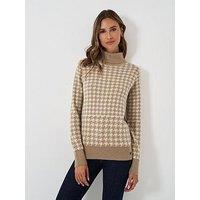 Crew Clothing Houndstooth Roll Neck Jumper - Beige