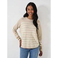 Crew Clothing Merino Wool Blend Striped Jumper - Beige