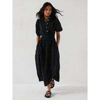 V By Very Cheese Cloth Shirred Waist Midi Shirt Dress - Black