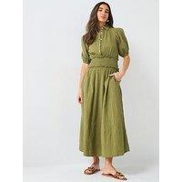 V By Very Cheese Cloth Shirred Waist Midi Dress - Green