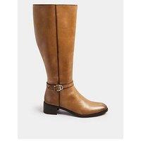 Long Tall Sally Knee Block Heel Leather Boot Tan - Black