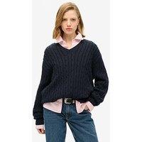 Superdry Oversized V Neck Cable Jumper - Navy