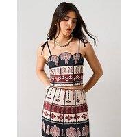 V By Very Cropped Print Desert Co-Ord Top - Multi