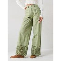V By Very Broderie Wide Leg Trousers - Green