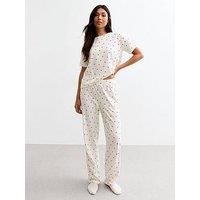 New Look White Cherry Print Cotton Long Pyjama Set