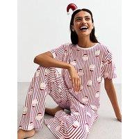 New Look White Christmas Santa Stripe Cotton Long Pyjama Set