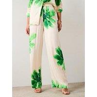 V By Very Green Flower Satin Trouser Co-Ord - Cream