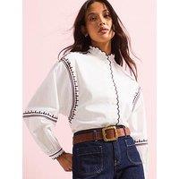 V By Very Scallop Trim Button Through Blouse - White