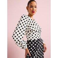 V By Very Polka Dot Blouse Co-Ord - White