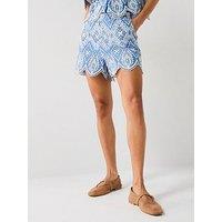 V By Very Co-Ord Embroidered Shorts - Blue