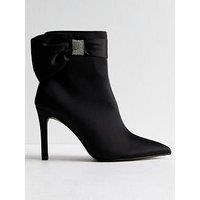 New Look Satin Bow Embellished Stiletto Heel Ankle Boots - Black