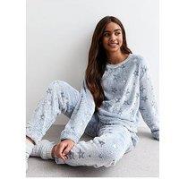 New Look 915 Girls Blue Metallic Star Fleece Long Pyjama Set