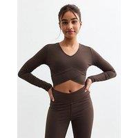 New Look 915 Girls Asymmetric Hem Crop Top - Brown