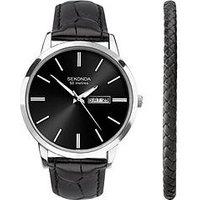 Sekonda Mens Jackson Black Leather Bracelet With Sunray Black Dial Analogue Gift Set