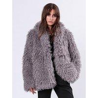 Religion Short Faux Fur Coat - Grey