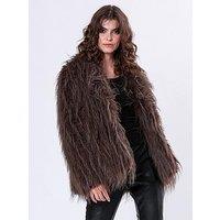 Religion Short Faux Fur Coat - Brown