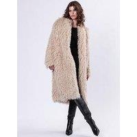 Religion Long Hair Faux Fur Coat - Cream