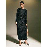 New Look Geometric Plisse Pleat Midi Dress - Black