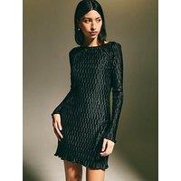 New Look Plisse Long Sleeve Mini Dress - Black