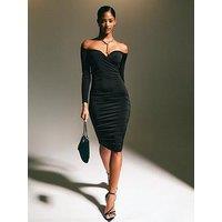 New Look Off The Shoulder Ruched Midi Dress - Black