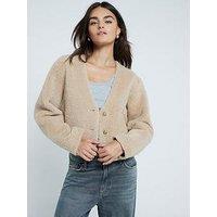 River Island Shearling Cardigan - Light Beige