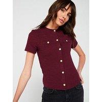 V By Very Boucle Short Sleeve Cardigan Top - Burgundy