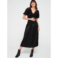 V By Very Woven Mix Midaxi Dress - Black