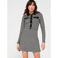 V By Very Boucle Long Sleeve Mini Dress - Mono