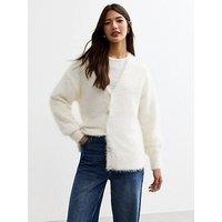 New Look Fluffy Long Sleeve Cardigan - Cream