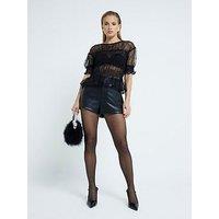 River Island Lace Shirred Peplum Top - Black