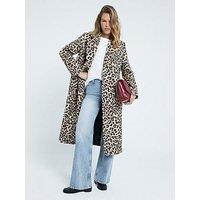 River Island Leopard Print Jacquard Coat - Light Brown