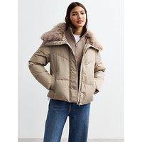 New Look Mink Detachable Faux Fur Collar Padded Jacket