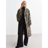 New Look Brown Leopard 3 Button Coat - Print