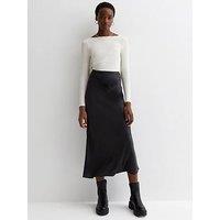 New Look Tall Black Satin Midi Skirt