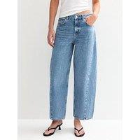 New Look Washed Barrel Leg Jeans - Blue