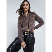 River Island Fur Front Cardigan - Brown