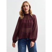 New Look Chiffon High Neck Blouse - Burgundy