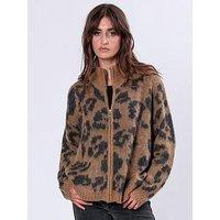 Religion Oversized Zip Through Cardigan - Brown