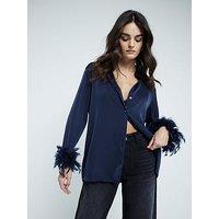 River Island Feather Cuff Oversized Shirt - Navy