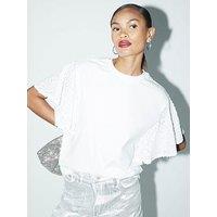 River Island Sequin Sleeve Top - White