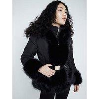 River Island Faux Fur Ski Bunny Jacket - Black