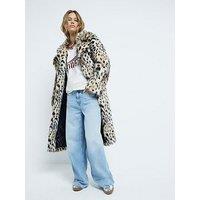 River Island Leopard Faux Fur Coat - Dark Brown