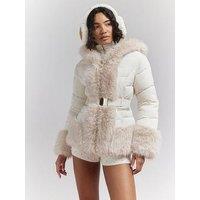 River Island Faux Fur Ski Bunny Jacket - Cream