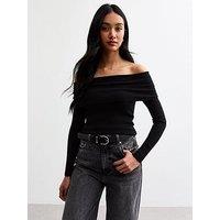 New Look Ribbed Knit Bardot Top - Black