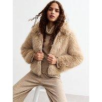 New Look Faux Fur Zipped Jacket - Camel